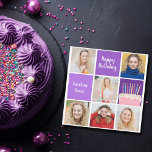 Purple Birthday Photo Collage Personalised Card<br><div class="desc">Pretty purple custom birthday card with a 6 photo template collage along with a name and a beautiful birthday cake. Personalised Happy Birthday photograph cards.</div>