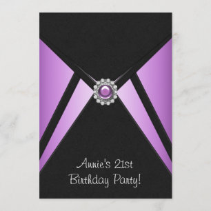Purple Black 21st Birthday Party Invitation