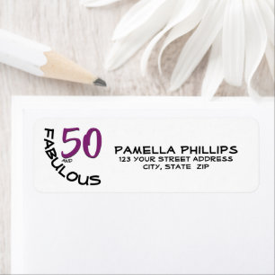 Purple & Black "50 and Fabulous" Return Address Label