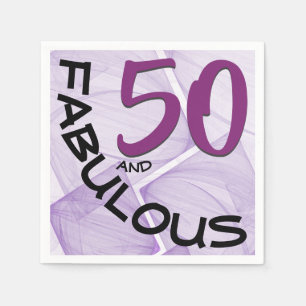 Purple Black 50 and Fabulous Typography Birthday Napkin