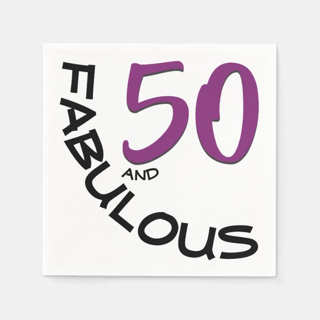 Purple Black 50 and Fabulous Typography Birthday Napkin (Front)