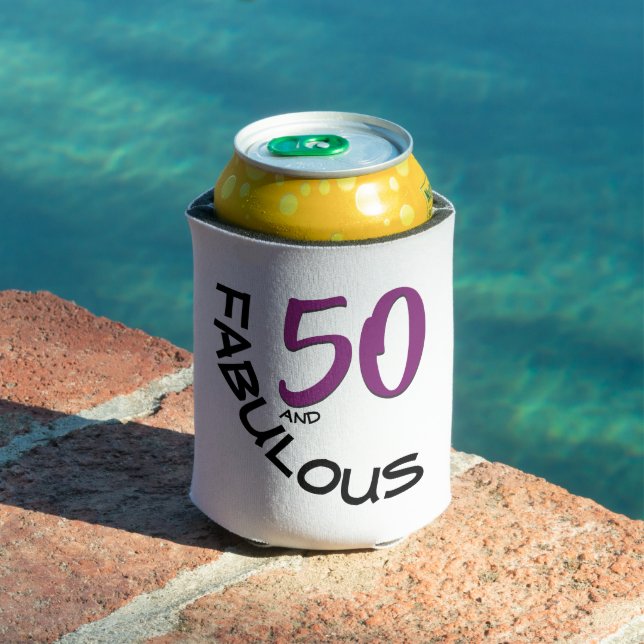 Purple & Black 50th Birthday Typography Can Cooler (In Situ Pool)