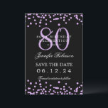 Purple Black 80th Birthday Save Date Details  Invitation<br><div class="desc">Elegant "70th Birthday Party" design with faux glitter confetti & details text. Easy to use and easy to personalise. Order Today!</div>