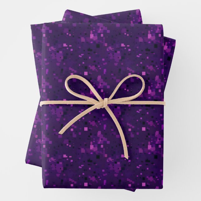 Purple / Black Abstract Squares & Rectangles Wrapping Paper Sheet (In situ)