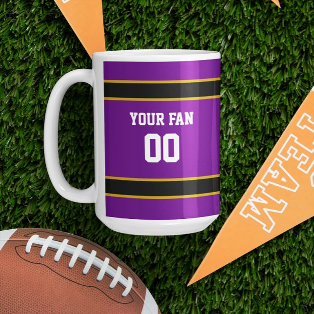Purple, Black and Gold Football Team Personalised Coffee Mug (Creator Uploaded)