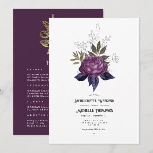 Purple Black and Gold Gothic Bachelorette Weekend Invitation