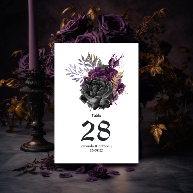 Purple Black and Gold Gothic Wedding Table Number (Creator Uploaded)