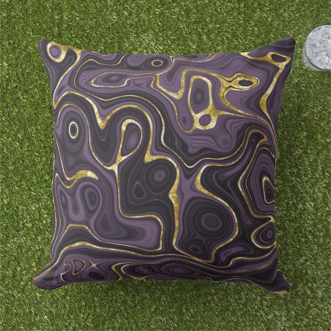 Purple Black and Gold Marble Look Pattern Cushion (Grass)
