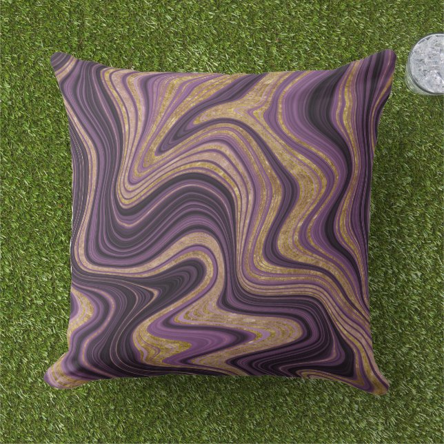 Purple Black and Gold Marble Look Pattern  Cushion (Grass)