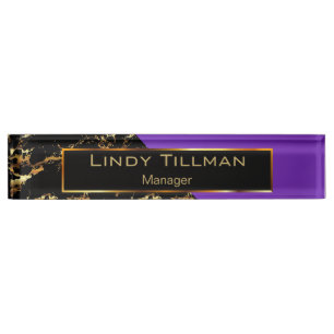 Purple, Black and Gold Marble Nameplate