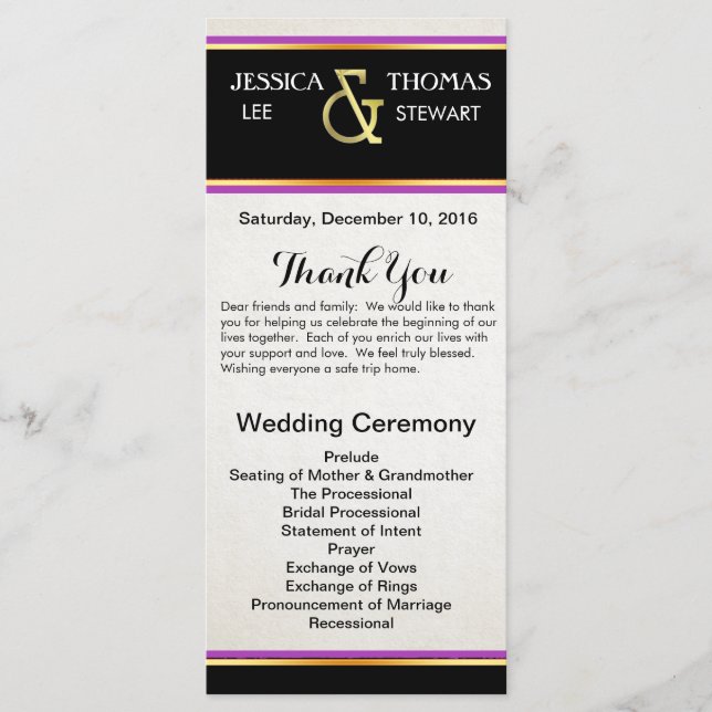 Purple, Black and Gold Simple Elegance Program (Front)