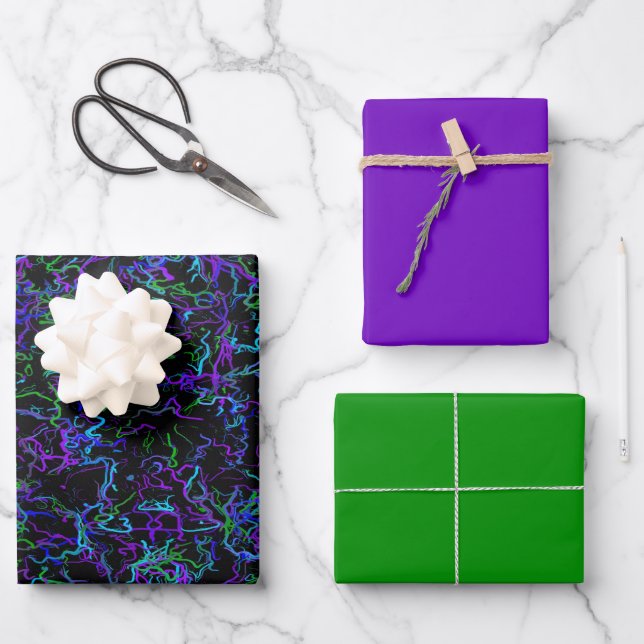 Purple, Black and Green Wrapping Paper Sheet (Front)