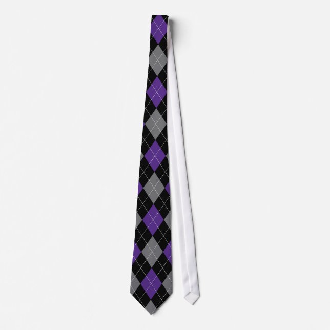 Purple, Black, and Grey Argyle Pattern Tie (Front)