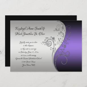 Purple Black and Silver Calligraphy Wedding Invitation