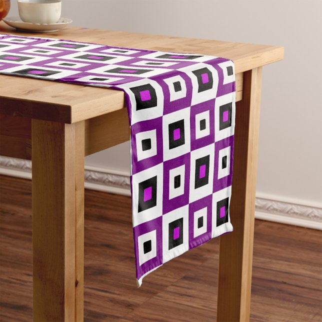 Purple Black and White Checkered Squares Pattern Short Table Runner (Creator Uploaded)