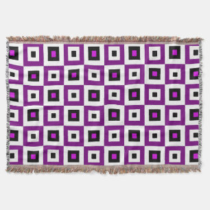 Purple Black and White Checkered Squares Pattern Throw Blanket
