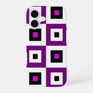 Purple Black and White Chequered Squares Pattern iPhone 16 Case