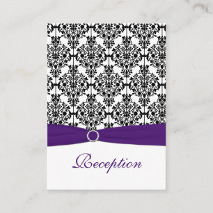 Purple, Black and White Damask Reception Card