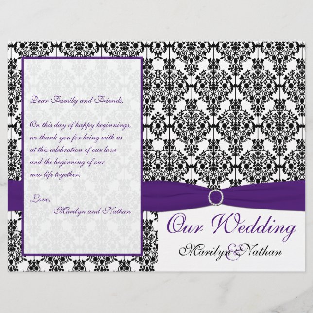 Purple, Black, and White Damask Wedding Program II (Front)