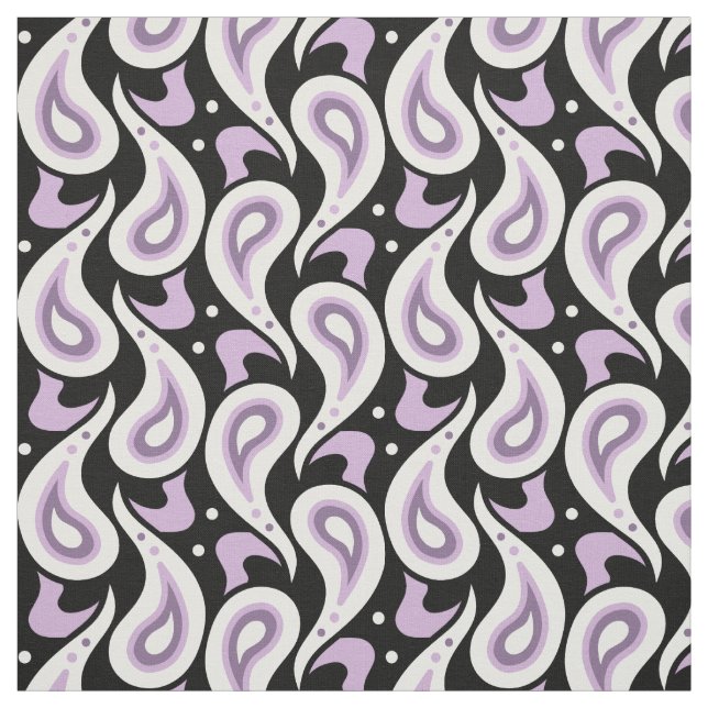 Purple, Black and White Paisley Geometric Pattern Fabric (Swatch)
