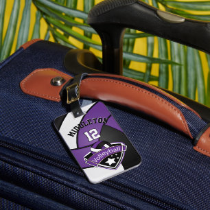 Purple, Black and White Sport Volleyball 🏐 Luggage Tag
