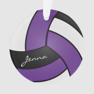 Purple, Black and White Volleyball DIY Text Ornament