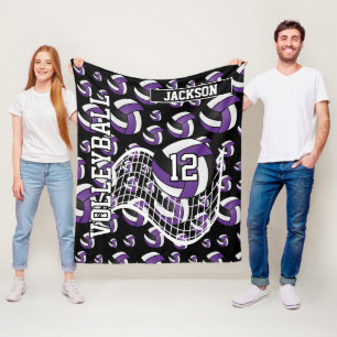 Purple, Black and White Volleyball Pattern Fleece Blanket