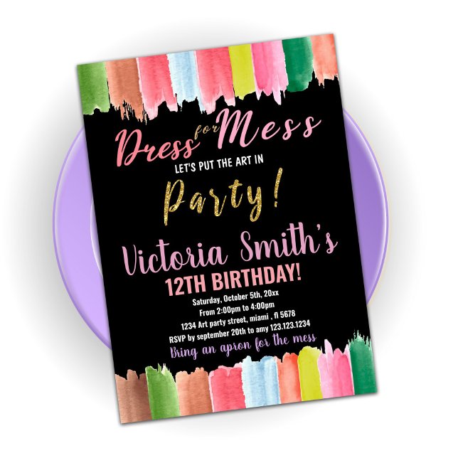 Purple Black Art in Party Paint Birthday Invitation (Creator Uploaded)