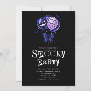 Purple Black Balloons Modern Minimalist Halloween Invitation