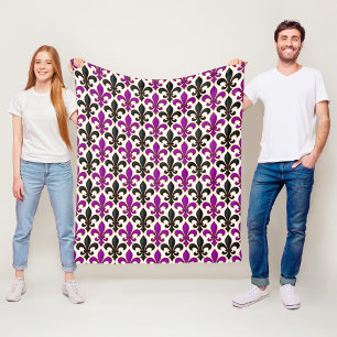 Purple Black Baroque Fleur-de-lis Pattern Design Fleece Blanket