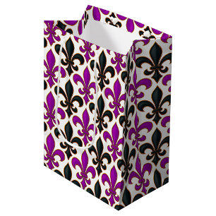 Purple Black Baroque Fleur-de-lis Pattern Design  Medium Gift Bag