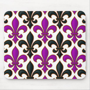Purple Black Baroque Fleur-de-lis Pattern Design Mouse Pad
