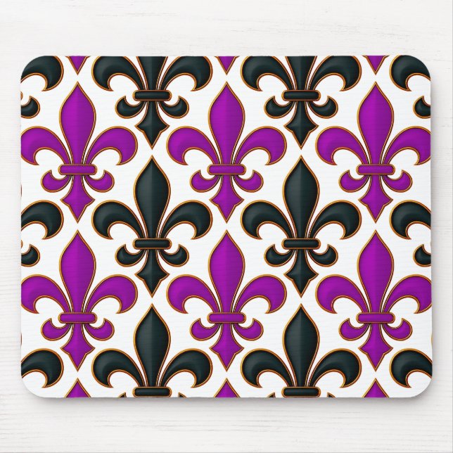 Purple Black Baroque Fleur-de-lis Pattern Design  Mouse Pad (Front)