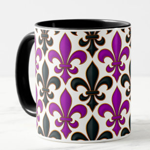 Purple Black Baroque Fleur-de-lis Pattern Design  Mug