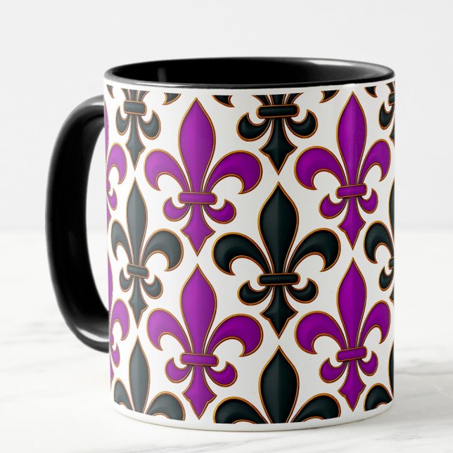 Purple Black Baroque Fleur-de-lis Pattern Design  Mug (Creator Uploaded)