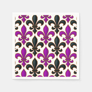 Purple Black Baroque Fleur-de-lis Pattern Design Napkin