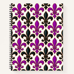 Purple Black Baroque Fleur-de-lis Pattern Design Notebook