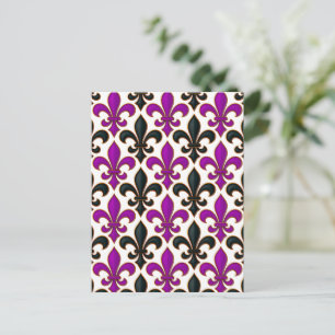 Purple Black Baroque Fleur-de-lis Pattern Design Postcard