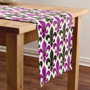 Purple Black Baroque Fleur-de-lis Pattern Design Short Table Runner
