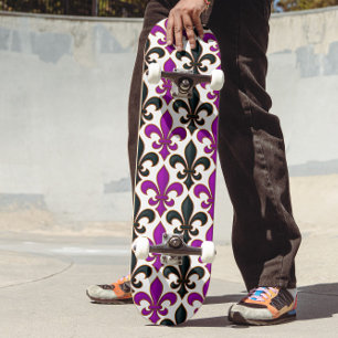 Purple Black Baroque Fleur-de-lis Pattern Design  Skateboard