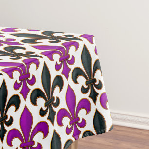 Purple Black Baroque Fleur-de-lis Pattern Design Tablecloth