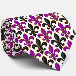 Purple Black Baroque Fleur-de-lis Pattern Design Tie