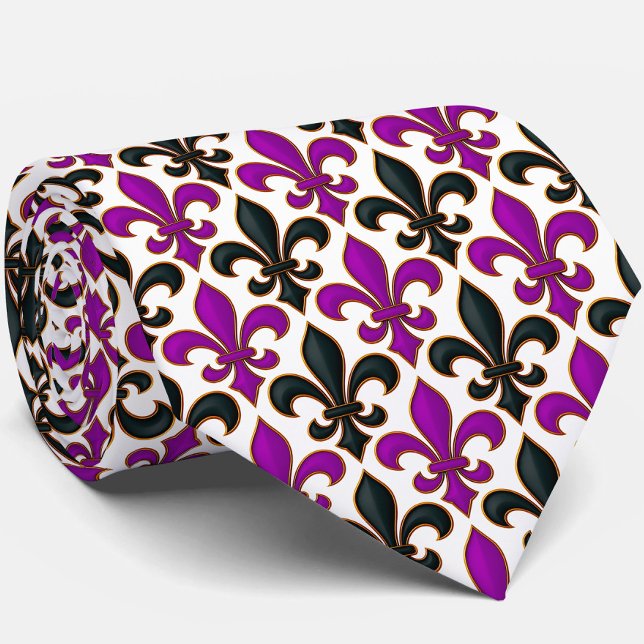 Purple Black Baroque Fleur-de-lis Pattern Design  Tie (Creator Uploaded)