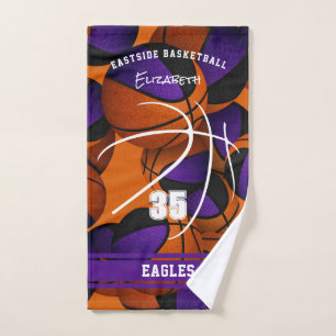 purple black basketball team colours athlete name hand towel