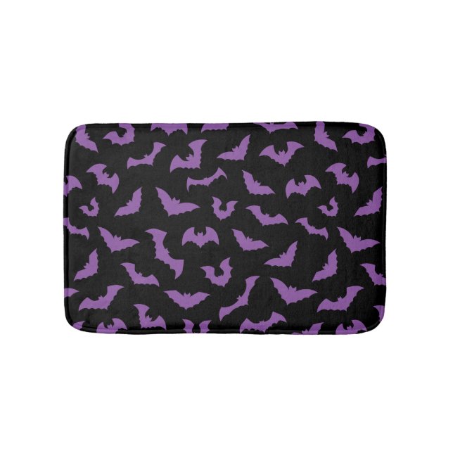 Purple black bats witch horror bath mat (Front)