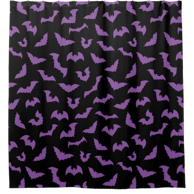 Purple black bats witch horror shower curtain (Front)