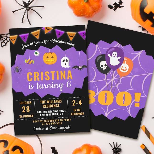 Purple Black Boo Halloween Spooktacular Birthday Invitation (Creator Uploaded)