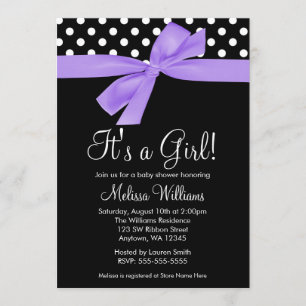 Purple Black Bow Polka Dot Baby Shower Invitations
