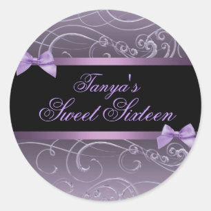 Purple/Black Bow & Swirl Sweet 16 Envelope seal