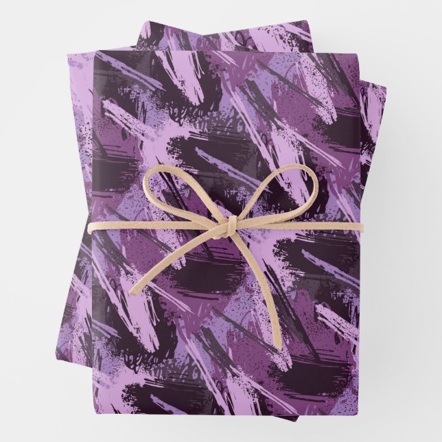 Purple Black Brush Wrapping Paper Sheet (In situ)
